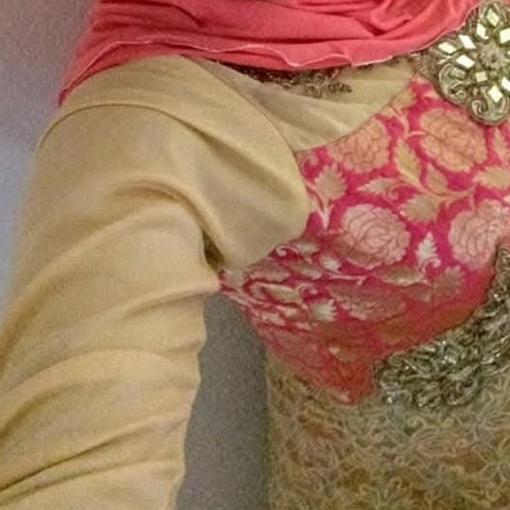 Elegant Pink and Gold Floral Prom Dress